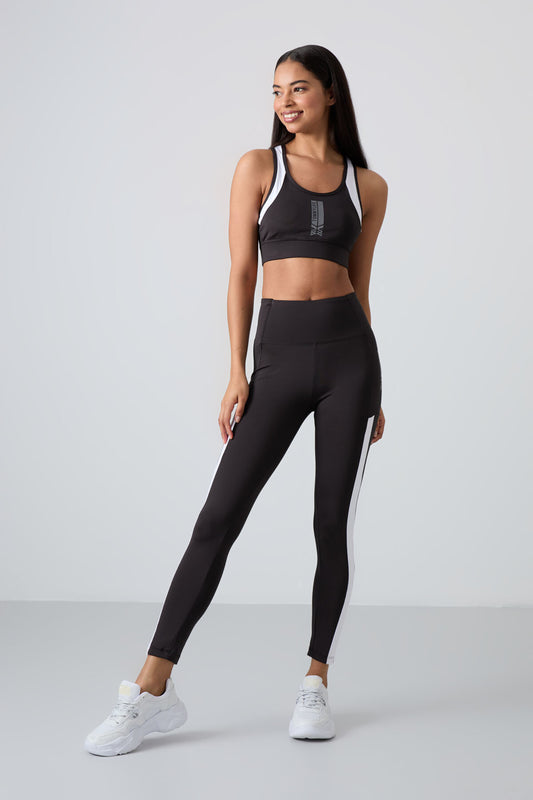 Black Polyester Flexible Standard Fit Performance Women's Tights Set - 95332