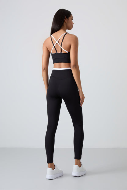 Black Polyester Flexible Standard Fit Performance Women's Tights Set - 95333