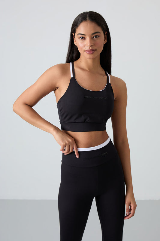 Black Polyester Flexible Standard Fit Performance Women's Tights Set - 95333