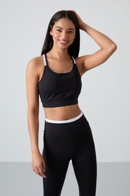 Black Polyester Flexible Standard Fit Performance Women's Tights Set - 95333