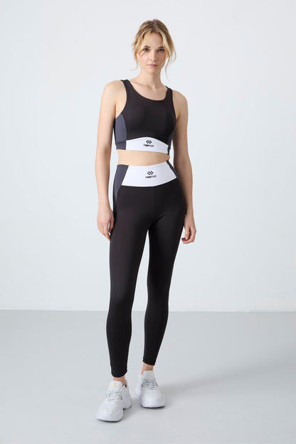 Black Polyester Flexible Standard Fit Performance Women's Tights Set - 95334