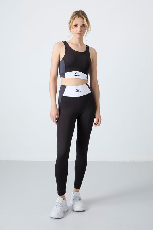 Black Polyester Flexible Standard Fit Performance Women's Tights Set - 95334