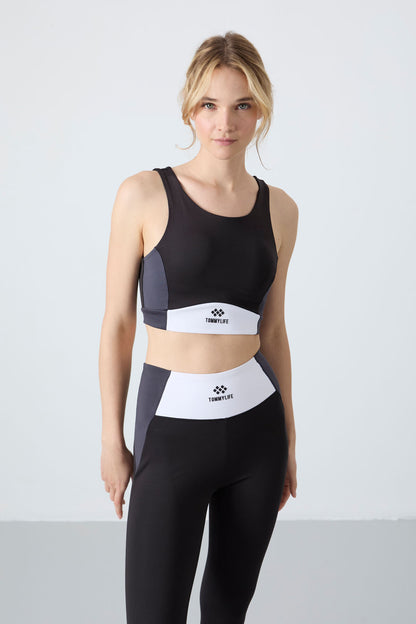 Black Polyester Flexible Standard Fit Performance Women's Tights Set - 95334