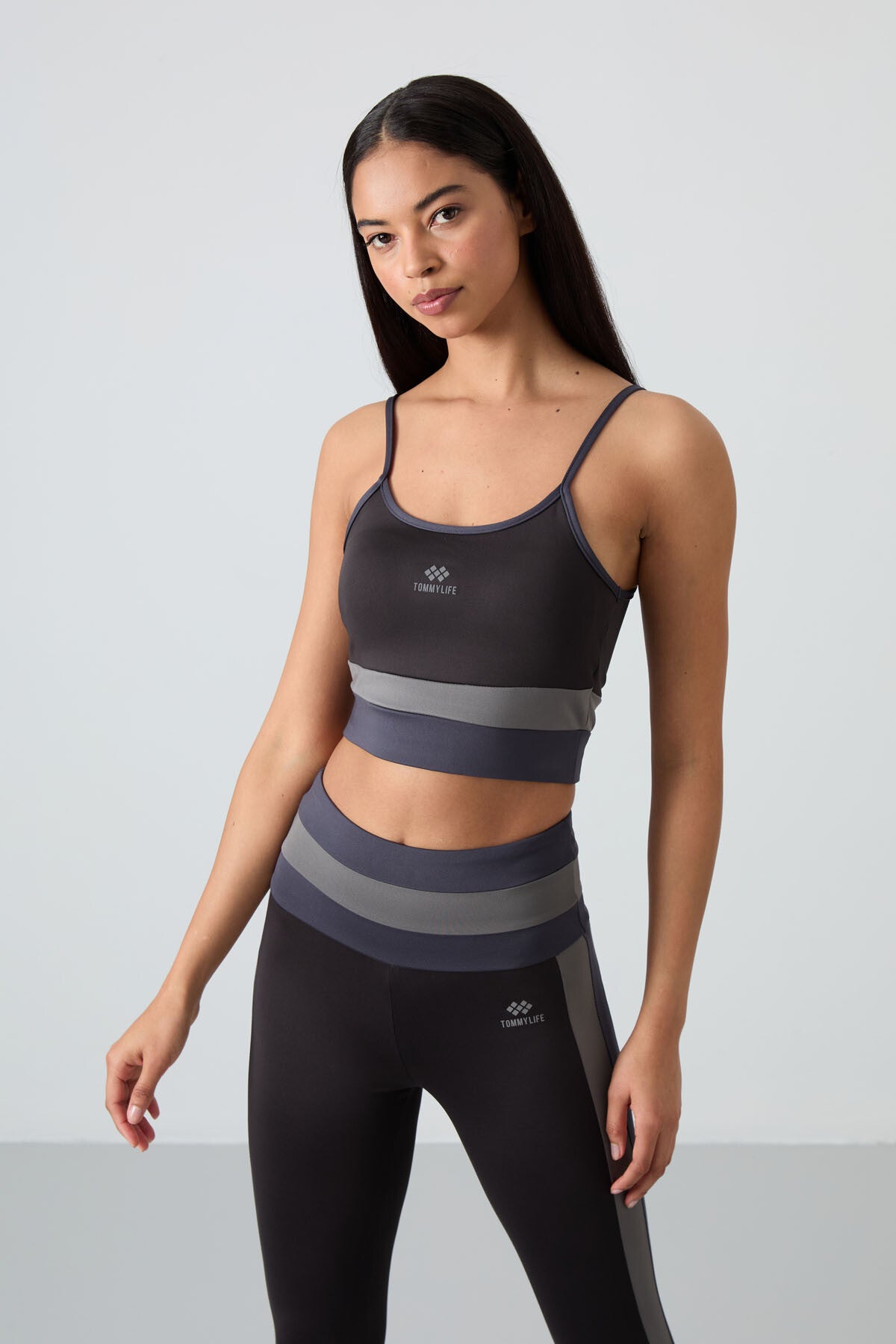 Black Polyester Flexible Standard Fit Performance Women's Tights Set - 95335
