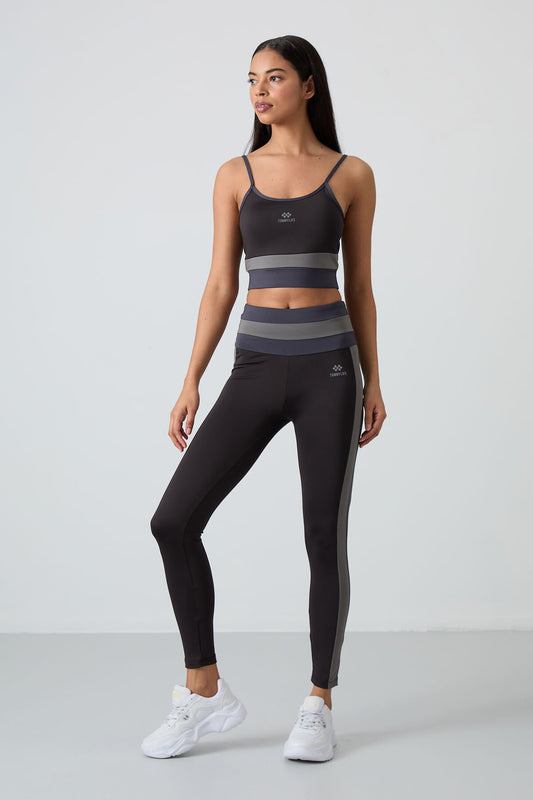 Black Polyester Flexible Standard Fit Performance Women's Tights Set - 95335