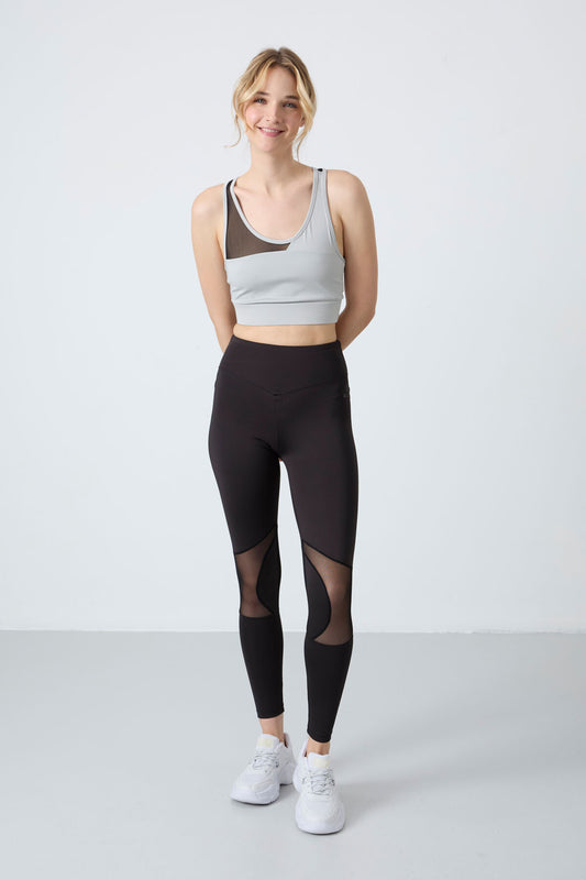 Stone - Black Polyester Flexible Standard Fit Performance Women's Tights Set - 95331
