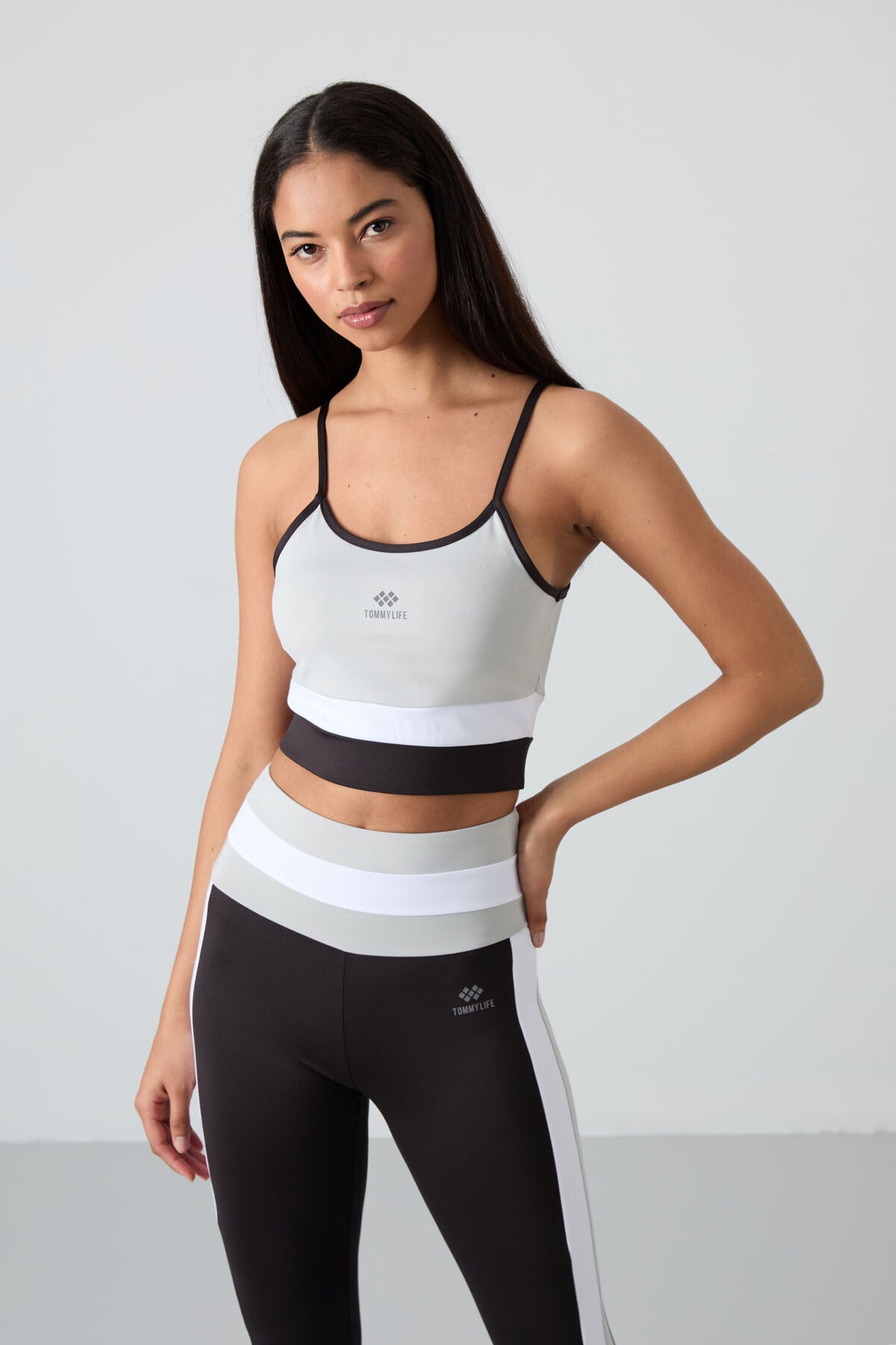 Stone - Black Polyester Flexible Standard Fit Performance Women's Tights Set - 95335