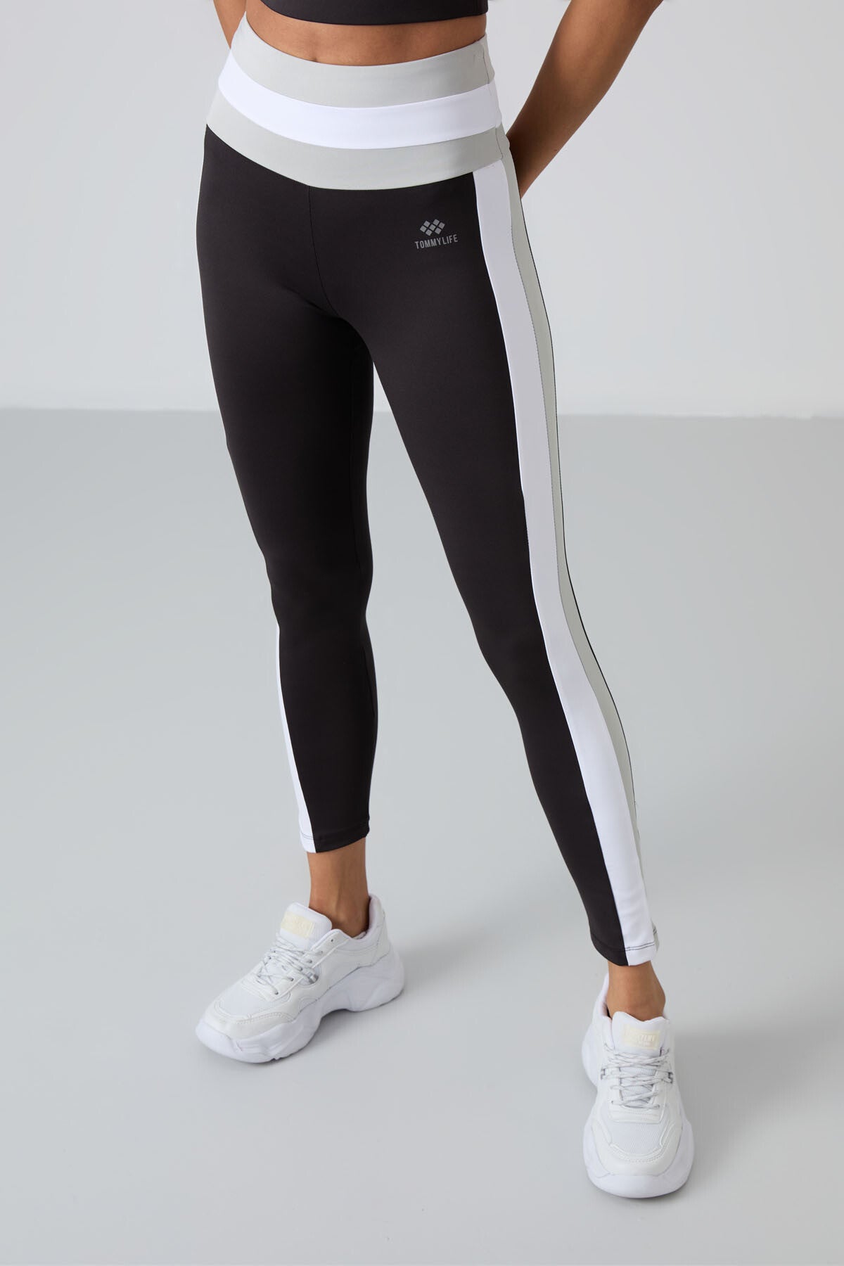 Stone - Black Polyester Flexible Standard Fit Performance Women's Tights Set - 95335