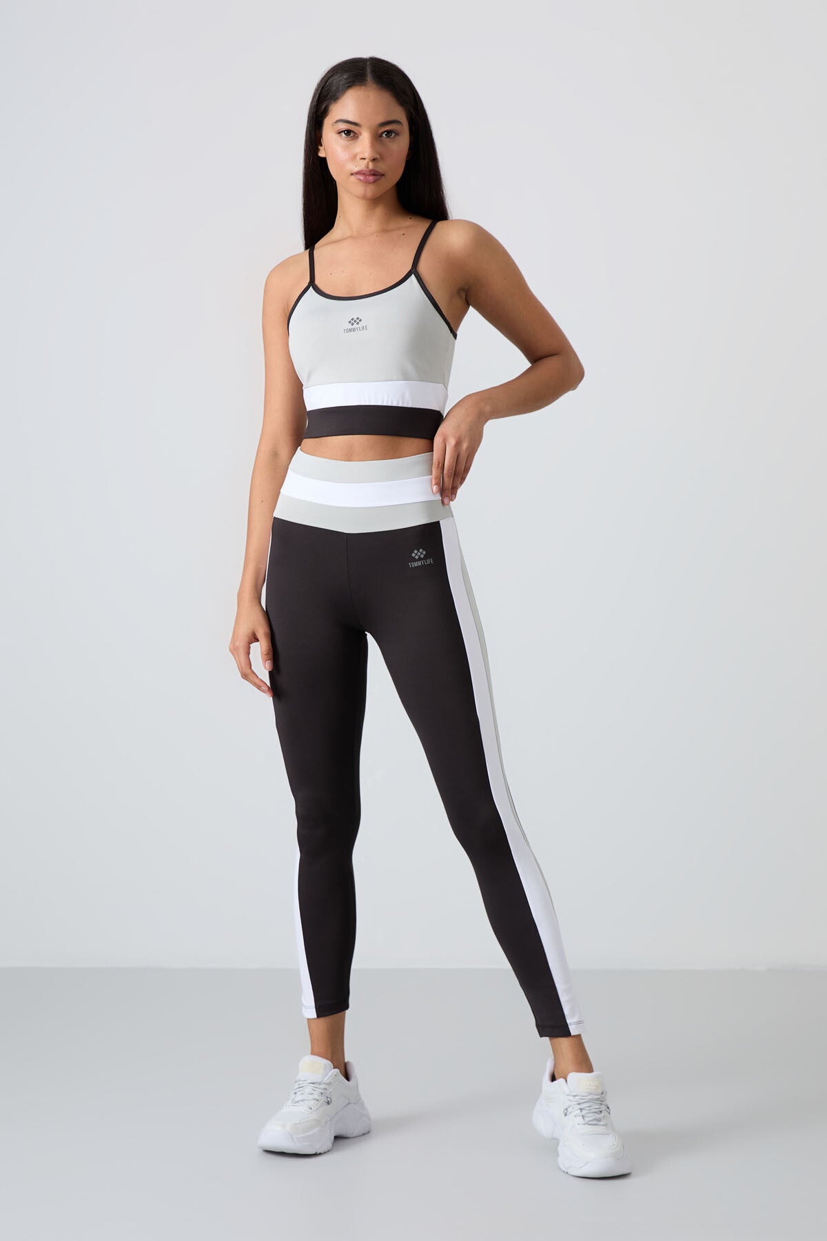 Stone - Black Polyester Flexible Standard Fit Performance Women's Tights Set - 95335