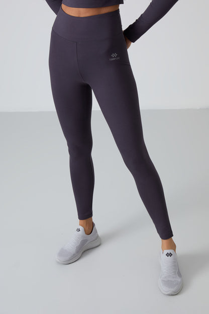 Anthracite High Waist Long Sleeve Slim Fit Crop Top Women's Tights Set - 95286