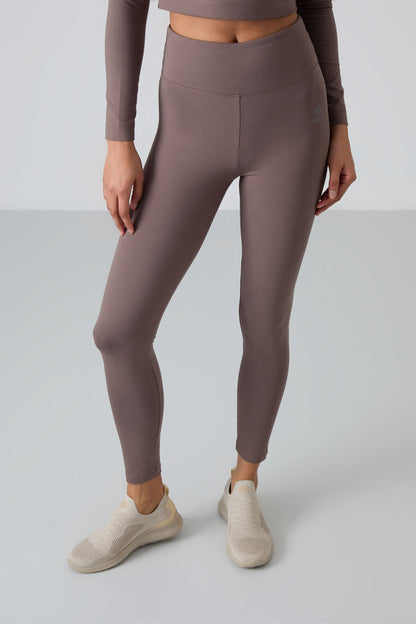 Khaki High Waist Long Sleeve Slim Fit Crop Top Women's Tights Set - 95286