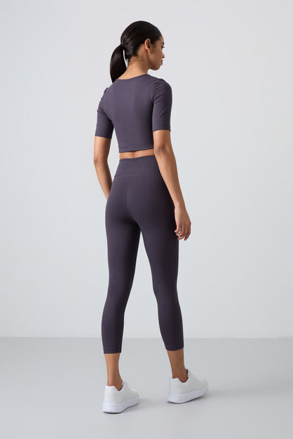 Anthracite High Waist Capri-Crop T-Shirt Slim Fit Women's Tights Set - 95285