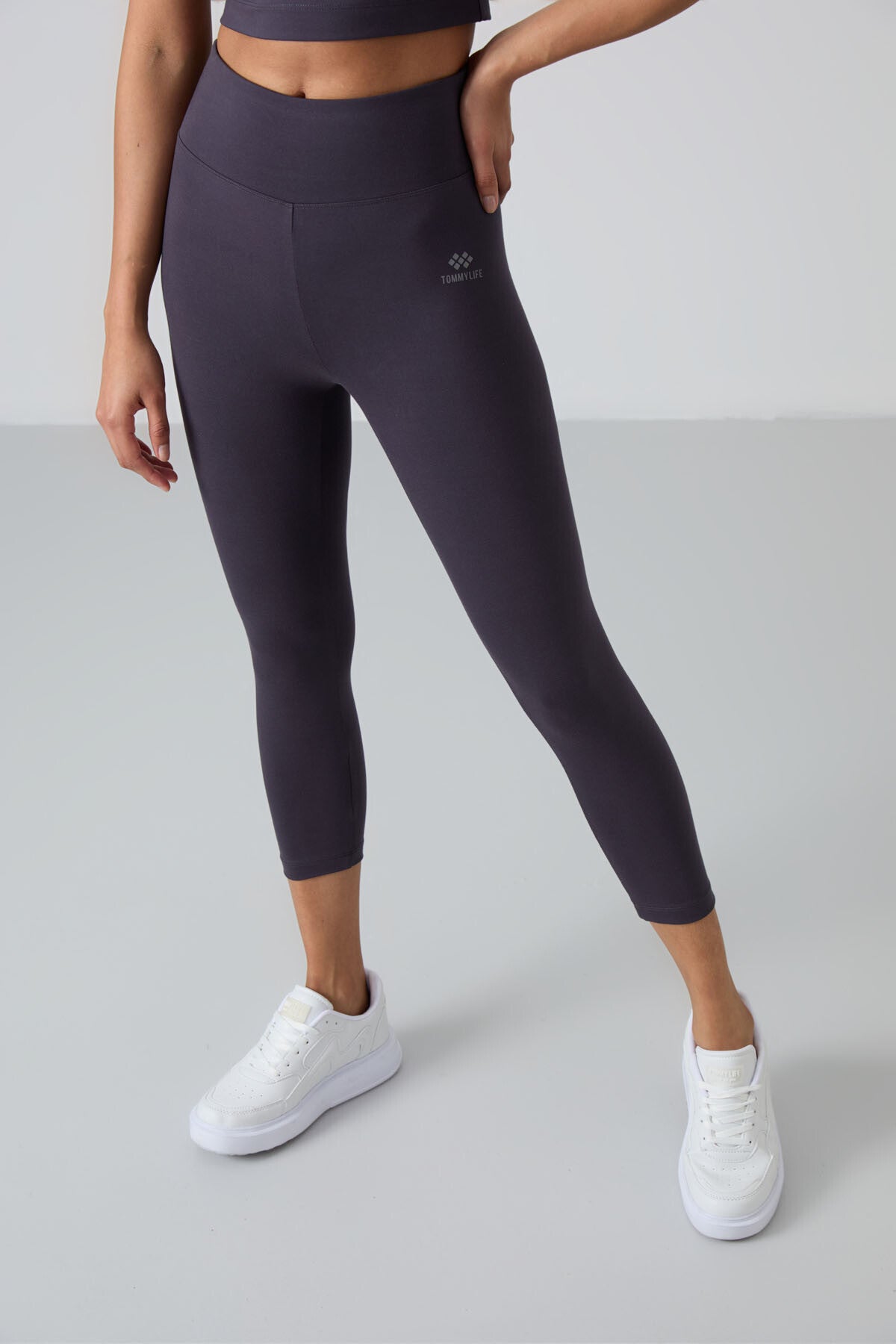 Anthracite High Waist Capri-Crop T-Shirt Slim Fit Women's Tights Set - 95285