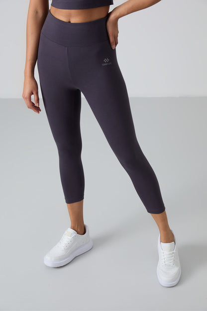 Anthracite High Waist Capri-Crop T-Shirt Slim Fit Women's Tights Set - 95285