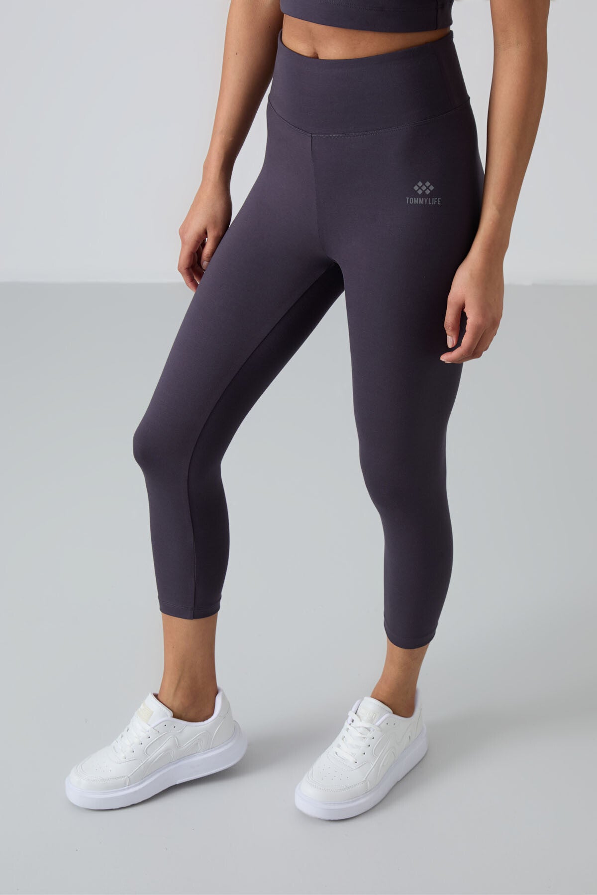 Anthracite High Waist Capri-Crop T-Shirt Slim Fit Women's Tights Set - 95285