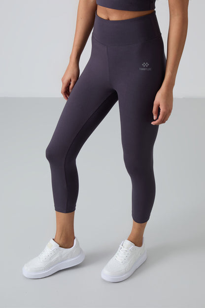 Anthracite High Waist Capri-Crop T-Shirt Slim Fit Women's Tights Set - 95285