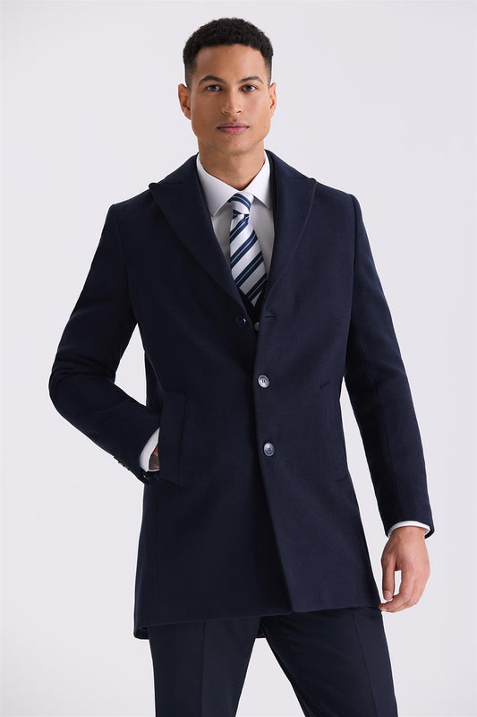Navy Comfort Fit Sharp Collar Jacket With An Ankle