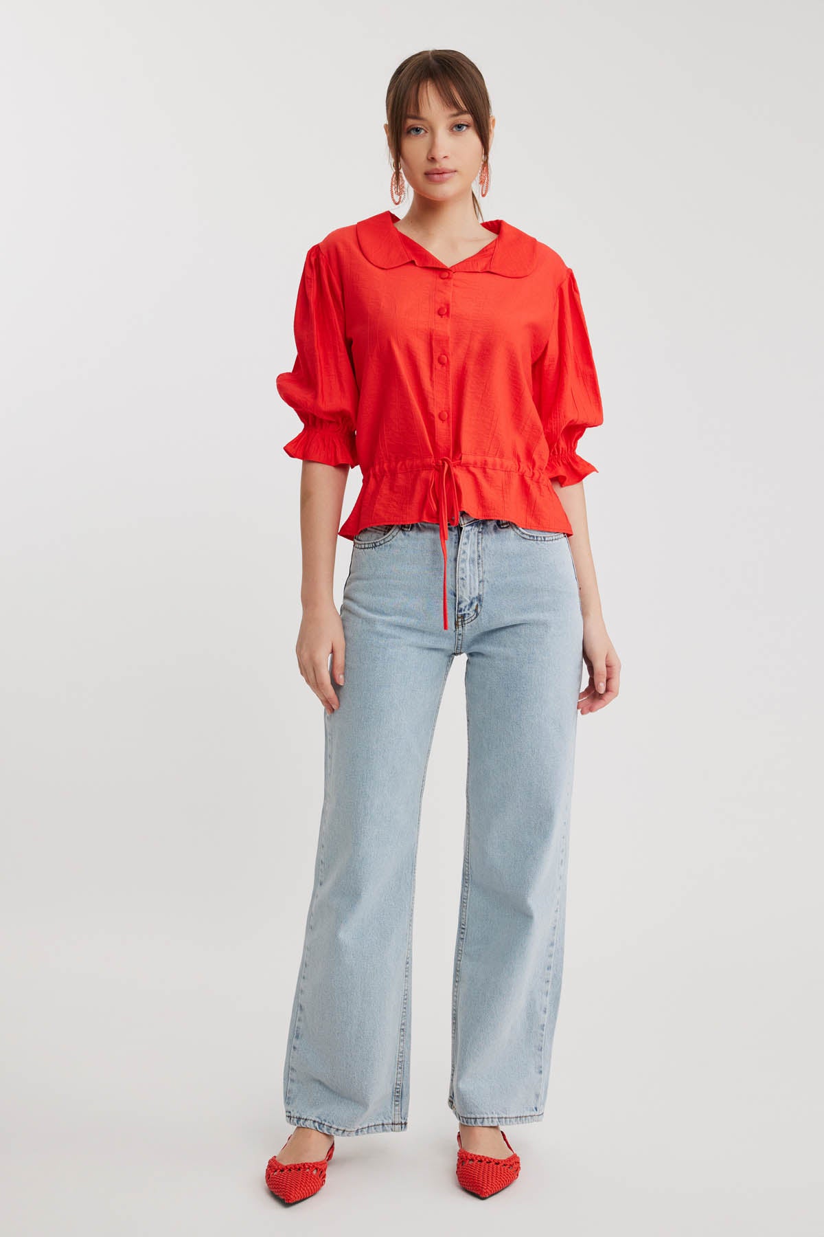 BABY COLLAR BLOUSE WITH WAIST TIES