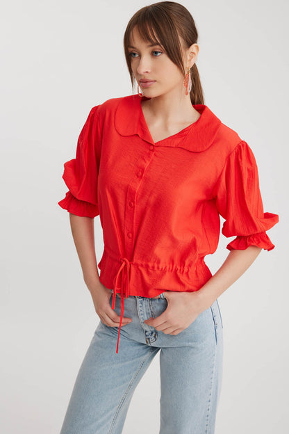 BABY COLLAR BLOUSE WITH WAIST TIES