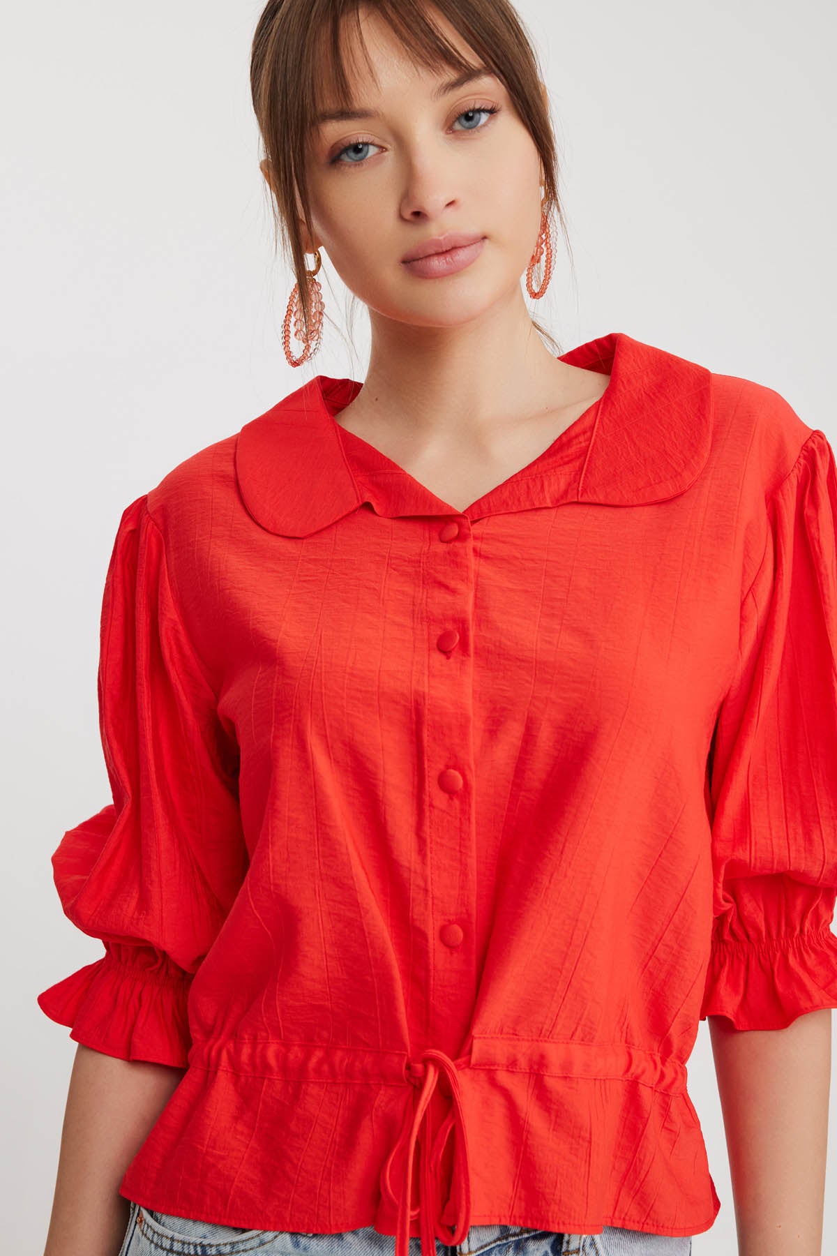 BABY COLLAR BLOUSE WITH WAIST TIES