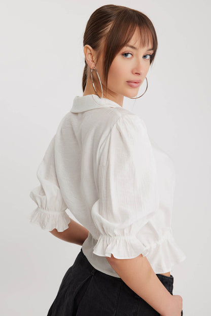 BABY COLLAR BLOUSE WITH WAIST TIES