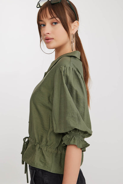 BABY COLLAR BLOUSE WITH WAIST TIES