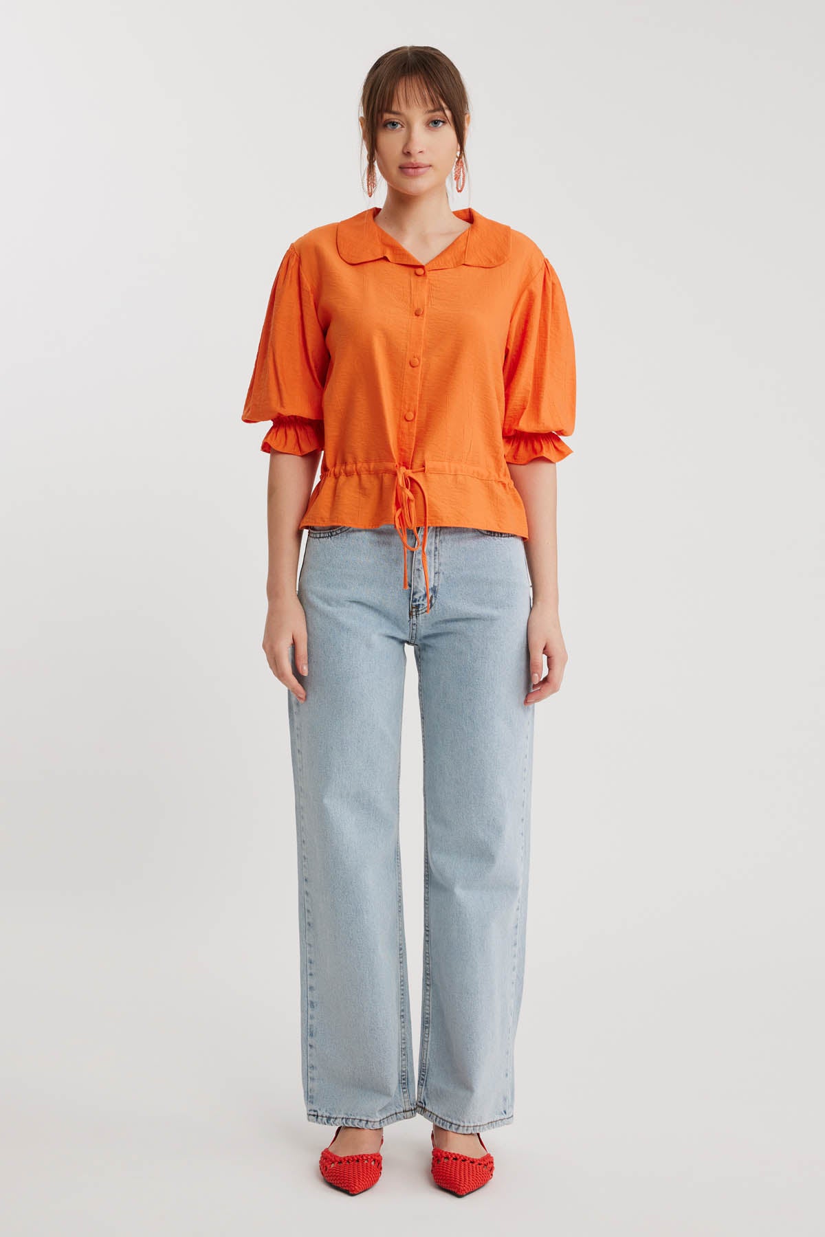 BABY COLLAR BLOUSE WITH WAIST TIES