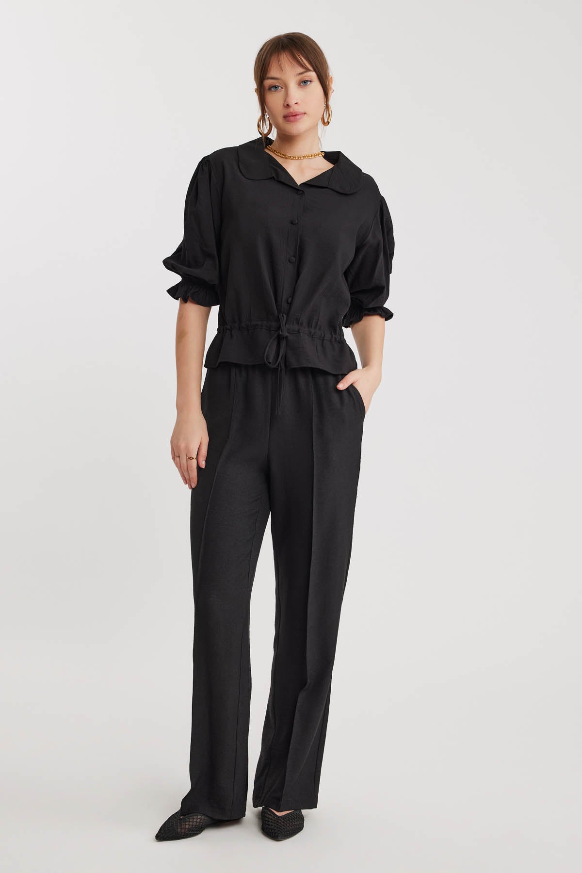 BABY COLLAR BLOUSE WITH WAIST TIES