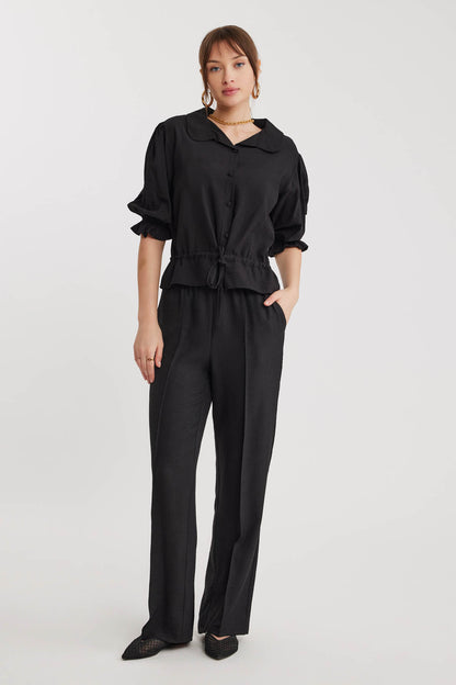 BABY COLLAR BLOUSE WITH WAIST TIES