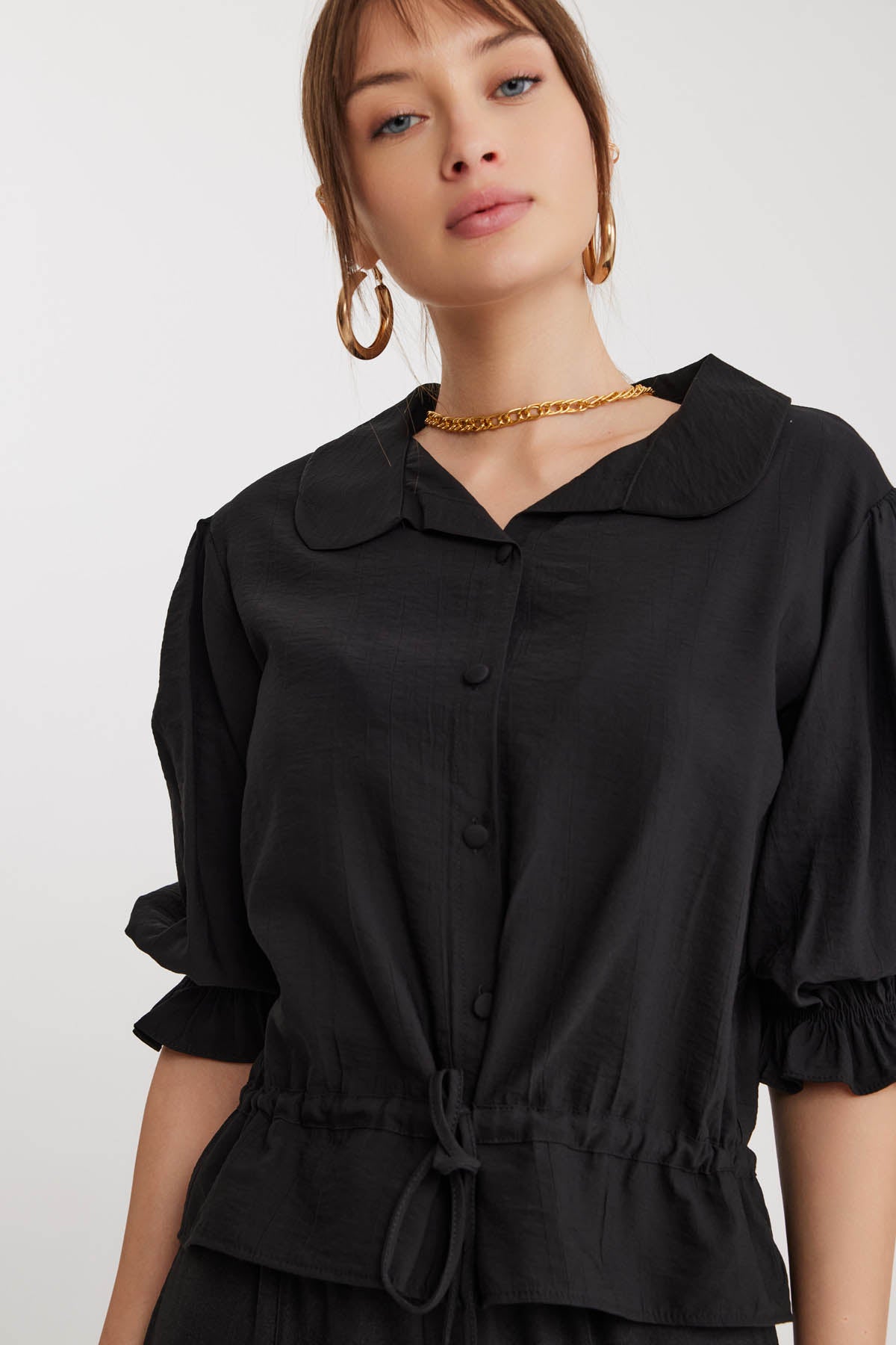 BABY COLLAR BLOUSE WITH WAIST TIES