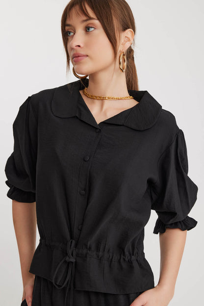 BABY COLLAR BLOUSE WITH WAIST TIES