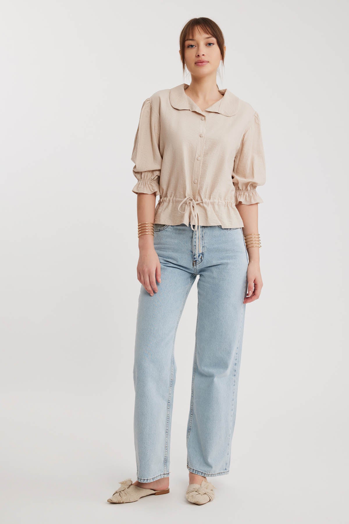 BABY COLLAR BLOUSE WITH WAIST TIES