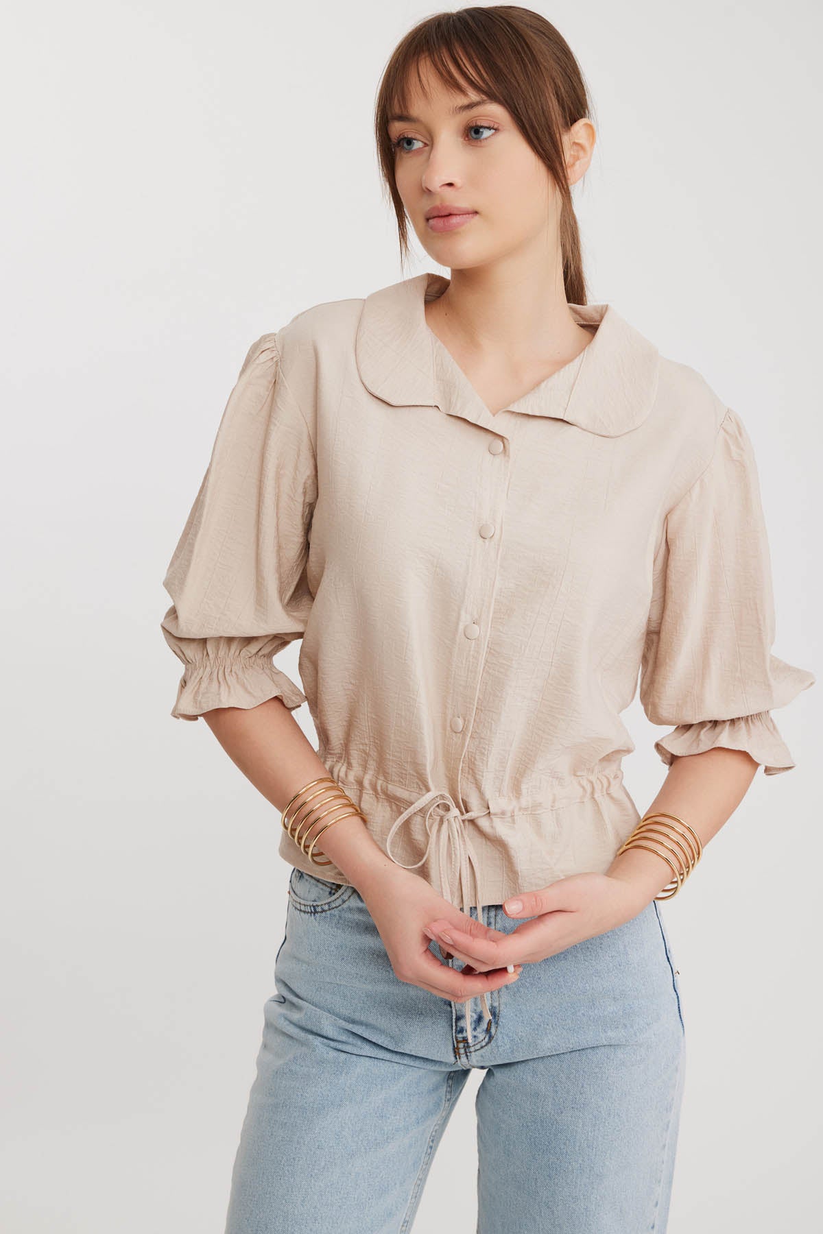 BABY COLLAR BLOUSE WITH WAIST TIES