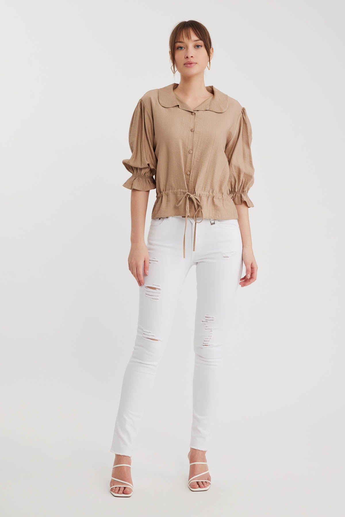 BABY COLLAR BLOUSE WITH WAIST TIES