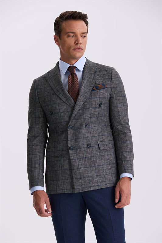Dark Navy Slim Fit Squirrel Collar Combined Double Breasted Suit