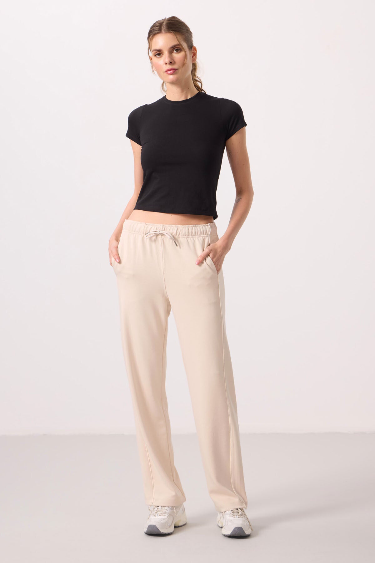 Soft Woven Side Panel Detailed Wide Leg Women's Palazzo Trousers - 94669