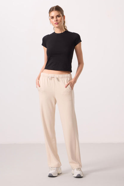Soft Woven Side Panel Detailed Wide Leg Women's Palazzo Trousers - 94669