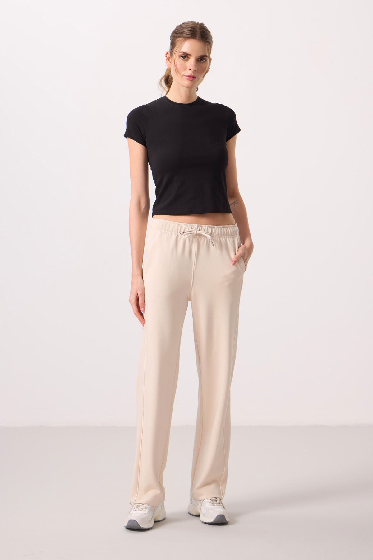 Soft Woven Side Panel Detailed Wide Leg Women's Palazzo Trousers - 94669