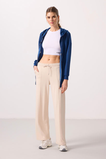 Soft Textured Pocketed Front Seam Detailed Women's Palazzo Pants - 94670