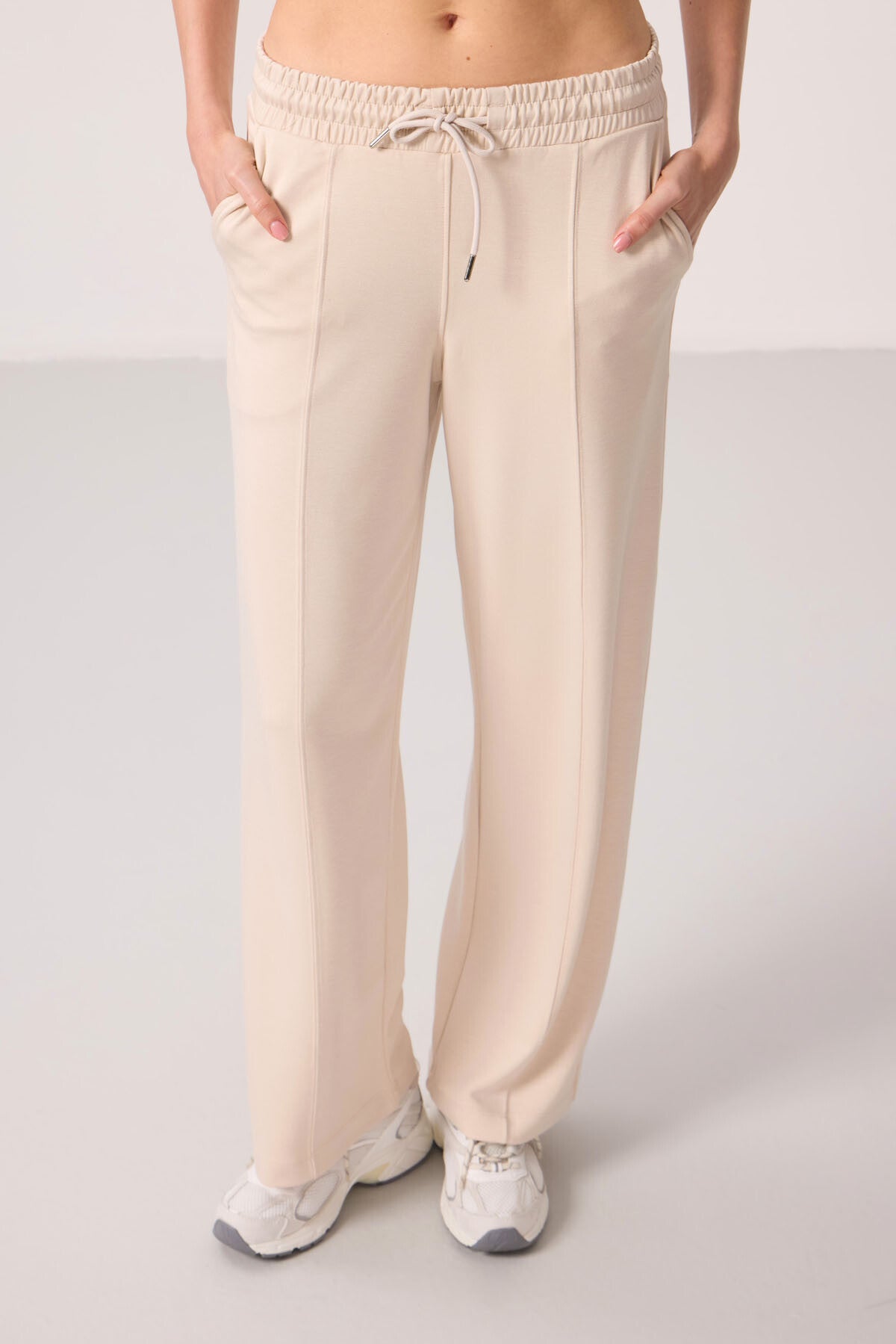 Soft Textured Pocketed Front Seam Detailed Women's Palazzo Pants - 94670