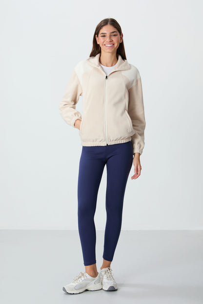 Thick Soft Textured High Collar Oversize Embroidered Fleece Women's Sweatshirt - 97293
