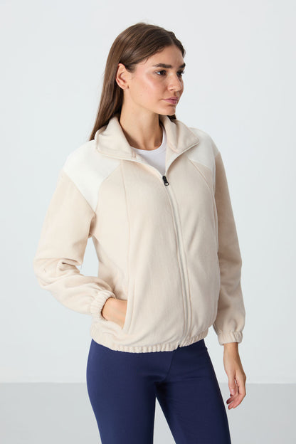 Thick Soft Textured High Collar Oversize Embroidered Fleece Women's Sweatshirt - 97293