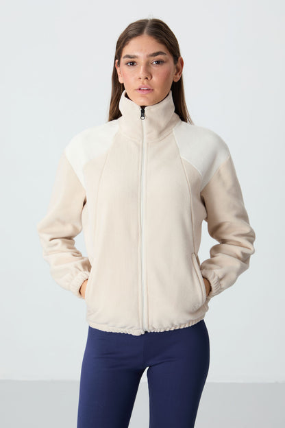 Thick Soft Textured High Collar Oversize Embroidered Fleece Women's Sweatshirt - 97293