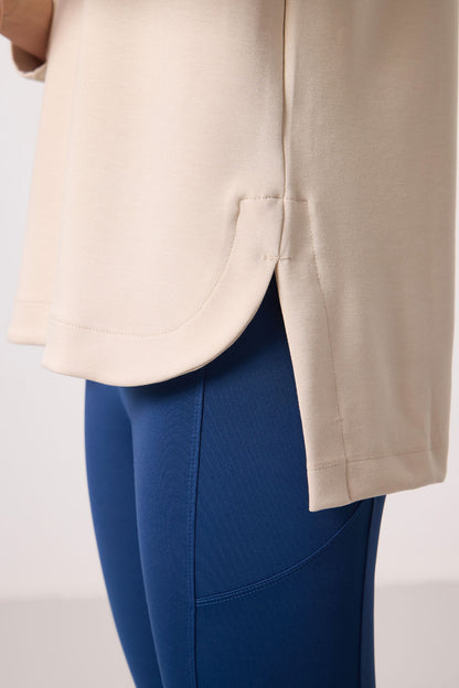Soft Knit Textured O Collar Comfort Fit Women's Tunic Sweatshirt - 97305
