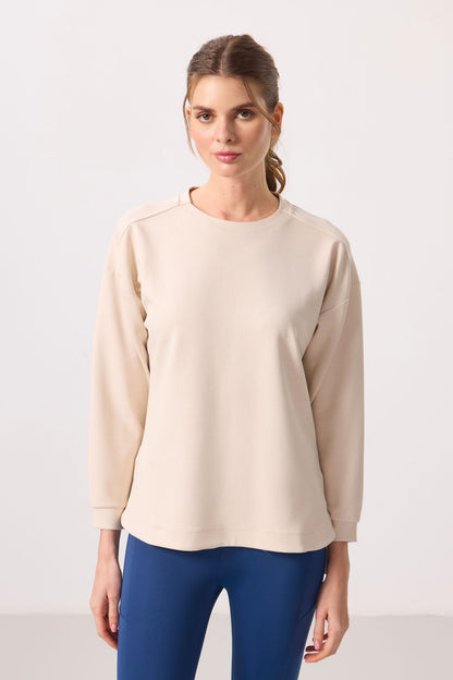 Soft Knit Textured O Collar Comfort Fit Women's Tunic Sweatshirt - 97305