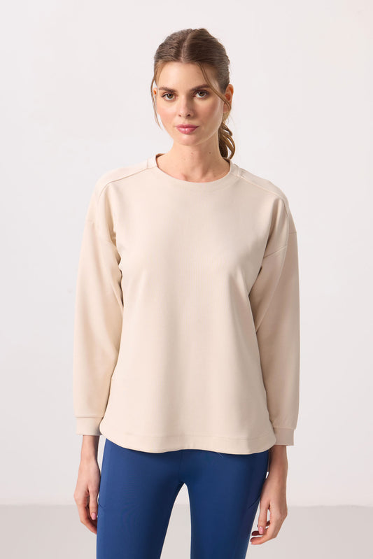 Soft Knit Textured O Collar Comfort Fit Women's Tunic Sweatshirt - 97305