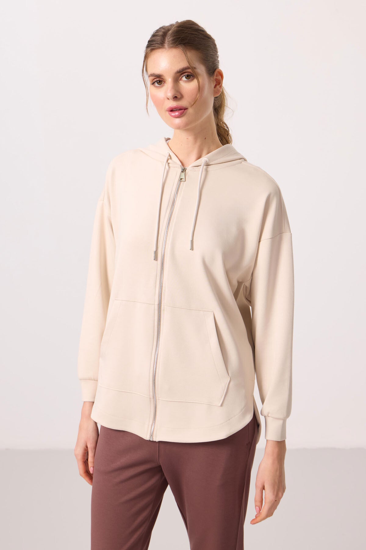 Soft Woven Hooded Oversize Women's Tunic Sweatshirt - 97302