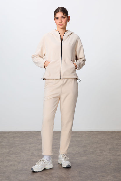 Thick Soft Textured Hooded Oversize Embroidered Fleece Women's Tracksuit Set -95338