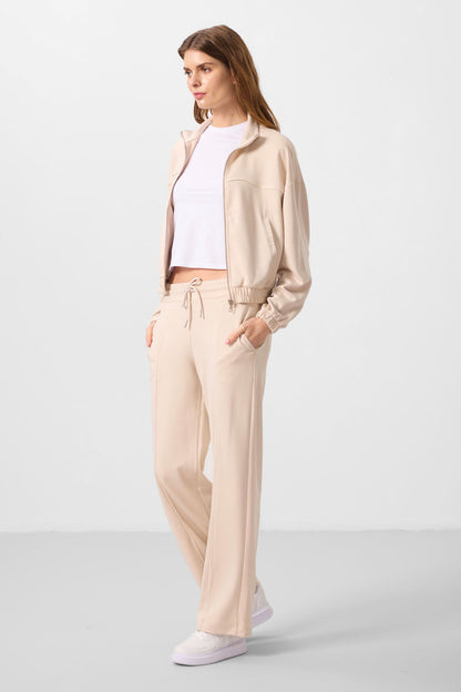 Soft Woven High Collar Oversize Elastane Women's Tracksuit Set - 95349