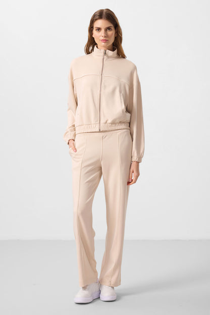 Soft Woven High Collar Oversize Elastane Women's Tracksuit Set - 95349